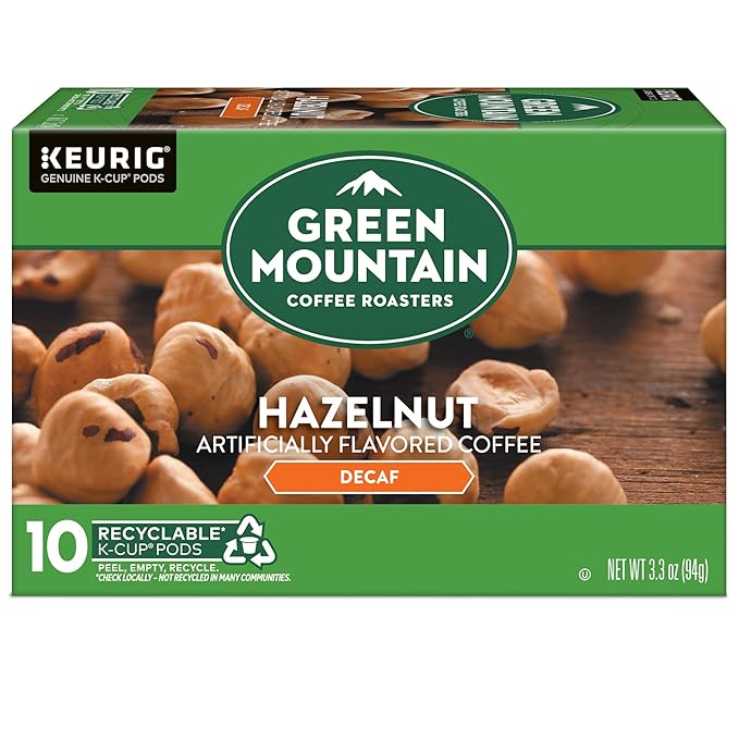 Green Mountain Coffee Roasters Hazelnut Decaf Keurig Single-Serve K-Cup pods, Light Roast Coffee