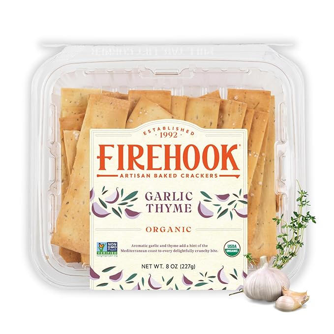 Firehook Garlic Thyme Crackers – Artisan Baked, Craveably Crunchy, Baked with Mediterranean Garlic
