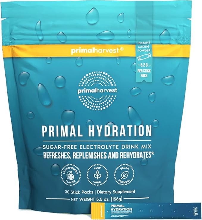 Primal Harvest Electrolytes Powder Packets Primal Hydration, Easy Open Packets, Energy Drink Mix