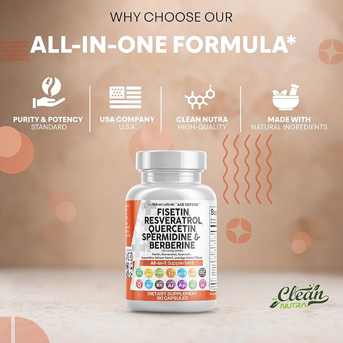 Clean Nutraceuticals Fisetin Quercetin Resveratrol with Spermidine Wheat Germ Extract - Health