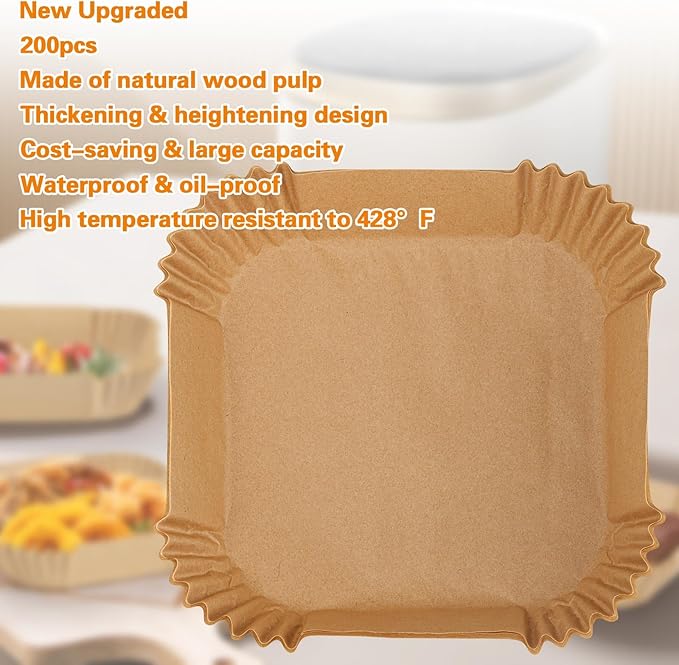 200Pcs Air Fryer Paper Liners, 6.3 Inch Square Disposable Air Fryer Liner, Non-stick Parchment