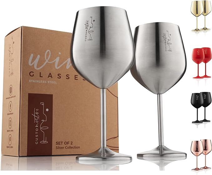 Gusto Nostro Stainless Steel Wine Glass - 18 oz - Cute, Unbreakable Wine Glasses for Travel
