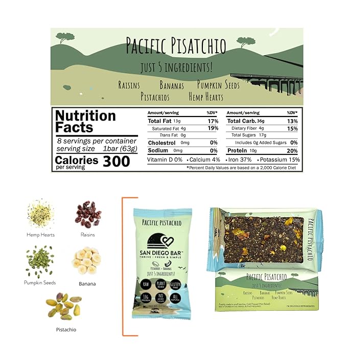 San Diego Bar | Raw, Vegan, Gluten & Soy Free Nutrition Meal Bar with No Added Sugars - 10g Protein