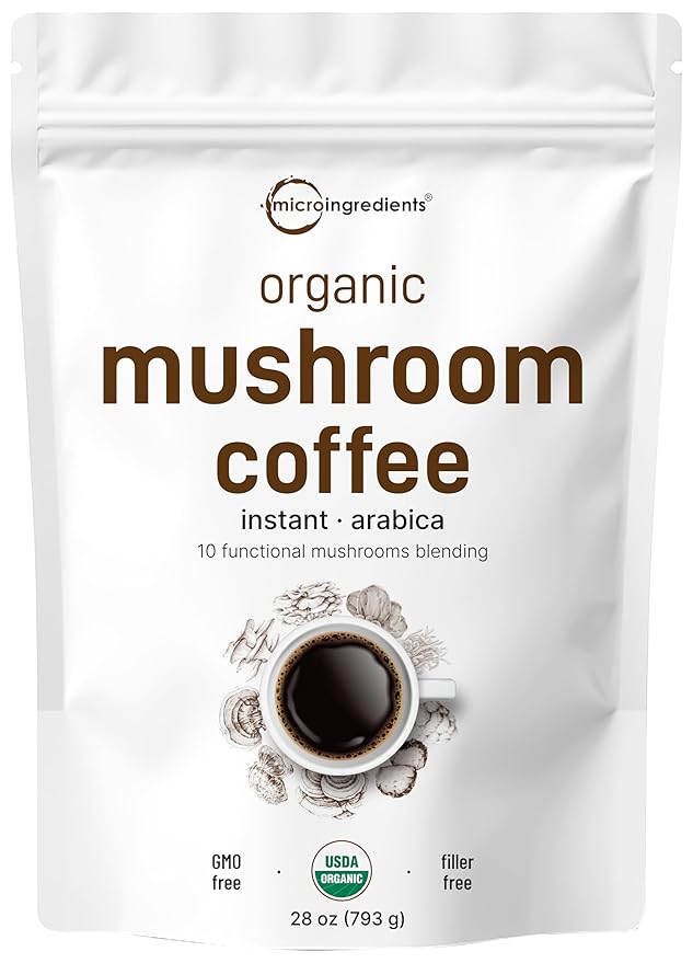 Organic Instant 10 in 1 Mushroom Coffee Powder, 28 Ounce (317 Servings) | Weight & Immune Support |