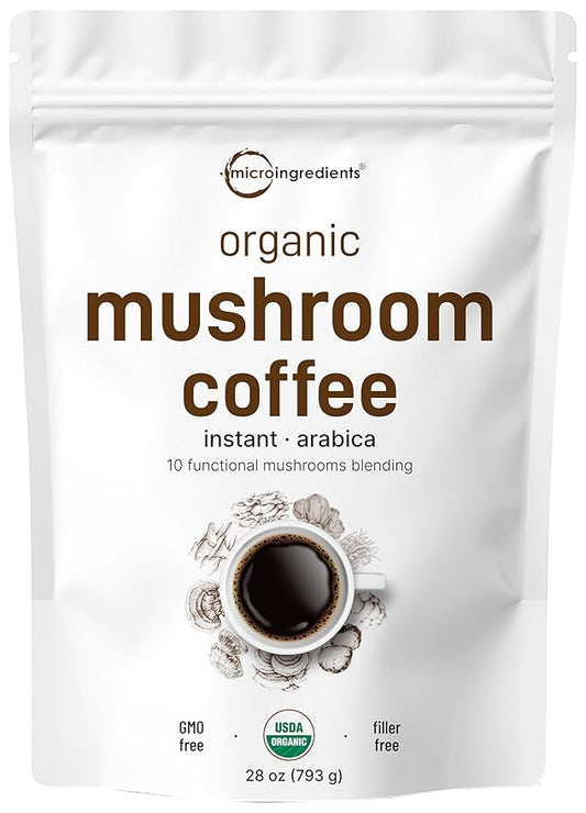 Organic Instant 10 in 1 Mushroom Coffee Powder, 28 Ounce (317 Servings) | Weight & Immune Support |