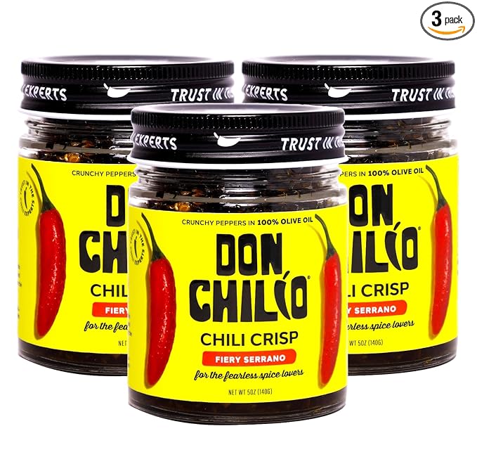 Don Chilio Medium Heat Serrano Mexican Chile Crisp, 5 oz, 3 Pack ??Crunchy Sliced Serrano Fried