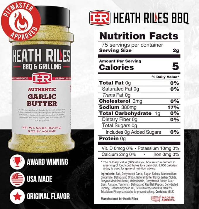 Heath Riles BBQ Rub - Garlic Butter Seasoning, Champion Pitmaster Recipe, Legendary Rubs For