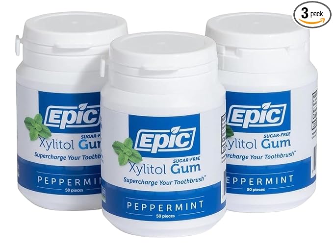 Epic 100% Xylitol Peppermint Chewing Gum - Sugar Free, Aspartame Free Dental Gum - Supports Oral