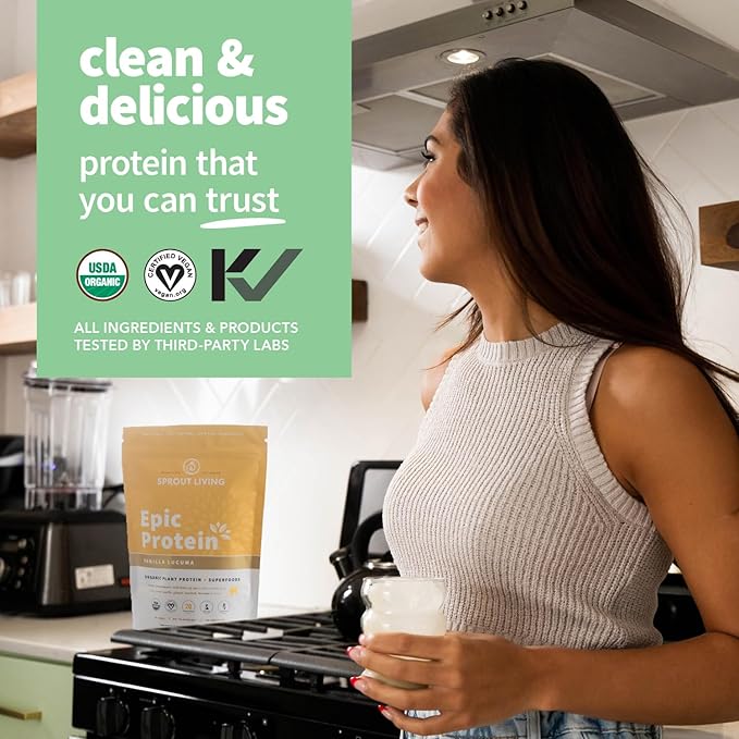 Sprout Living Epic Protein, Plant Based Protein & Superfoods Powder, Vanilla Lucuma Powder | 20