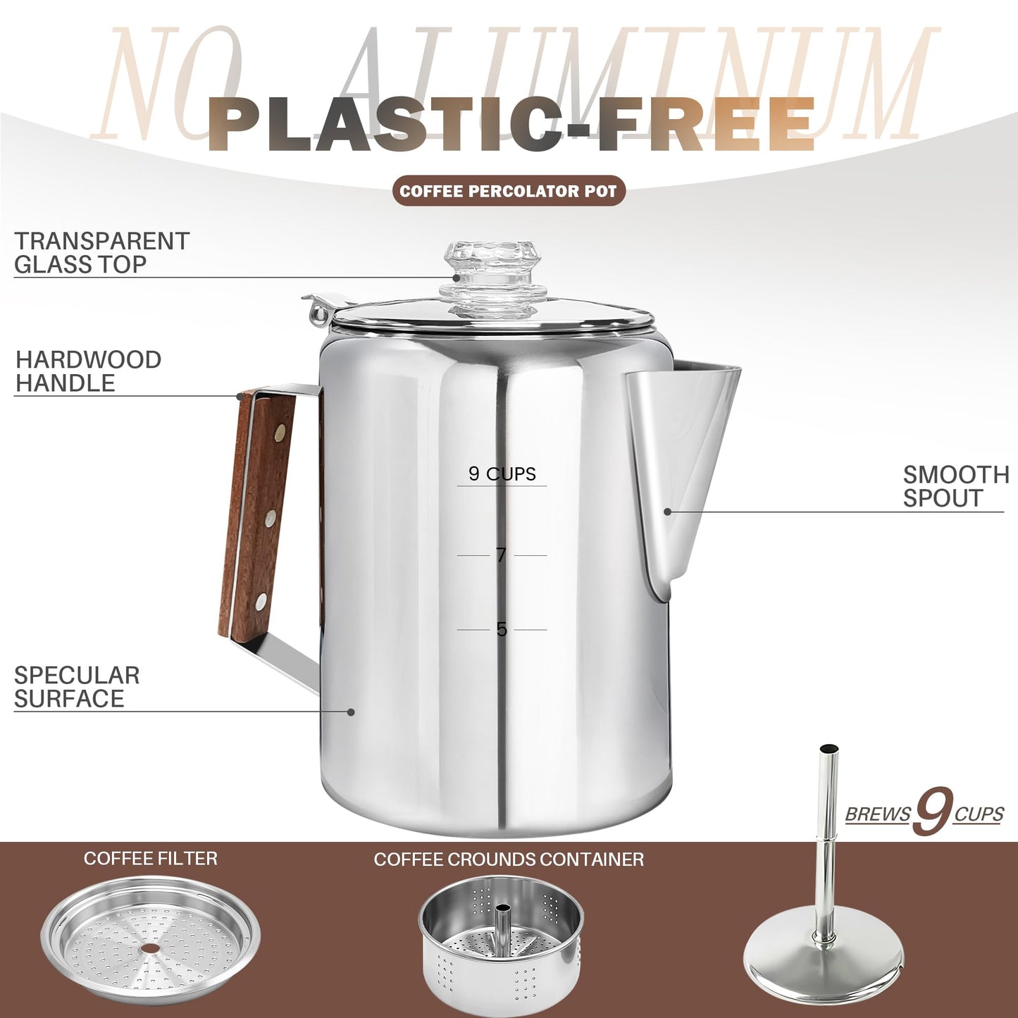 LRYYBTI 9 Cup Stainless Steel Coffee Percolator