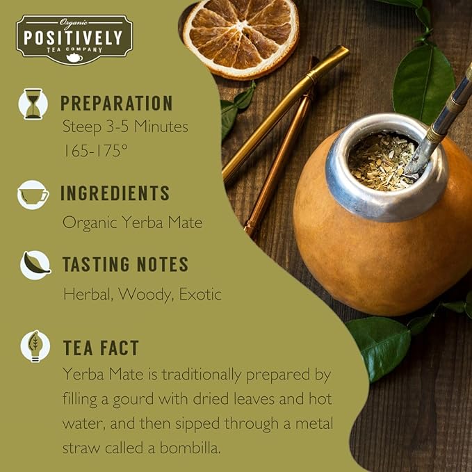 Organic Positively Tea Company, Yerba Mate Tea Bags (Unsmoked), 100 Count, Eco-Friendly Tea Bags