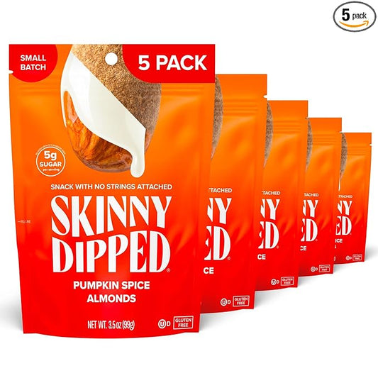 SkinnyDipped Pumpkin Spice Almonds, Healthy Snack, Plant Protein, Gluten Free, 3.5 oz Resealable