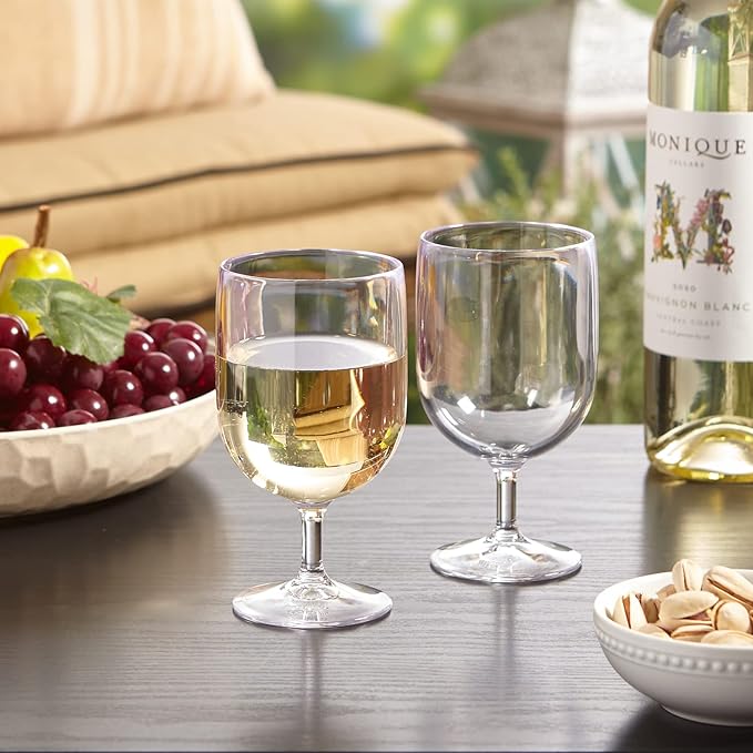 US Acrylic Stackable 8 ounce Plastic Wine Stems in Clear | Set of 8 Reusable, BPA-free, Made in the