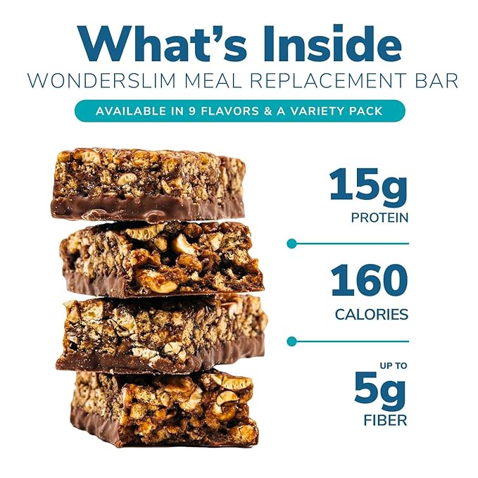 WonderSlim Meal Replacement Protein Bar, Peanut, 15g Protein, 20 Vitamins & Minerals, Gluten Free