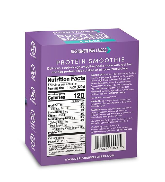 Designer Wellness Protein Smoothie, Real Fruit, 12g Protein, Low Carb, Zero Added Sugar