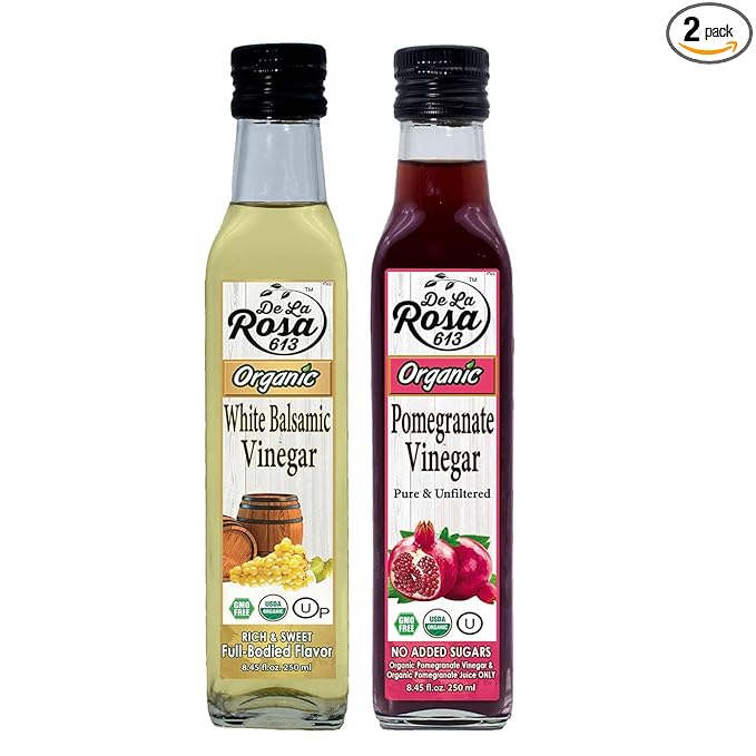 De La Rosa Organic Pomegranate and White Balsamic Vinegar, Vegan, Kosher, Non-GMO & Gluten Free