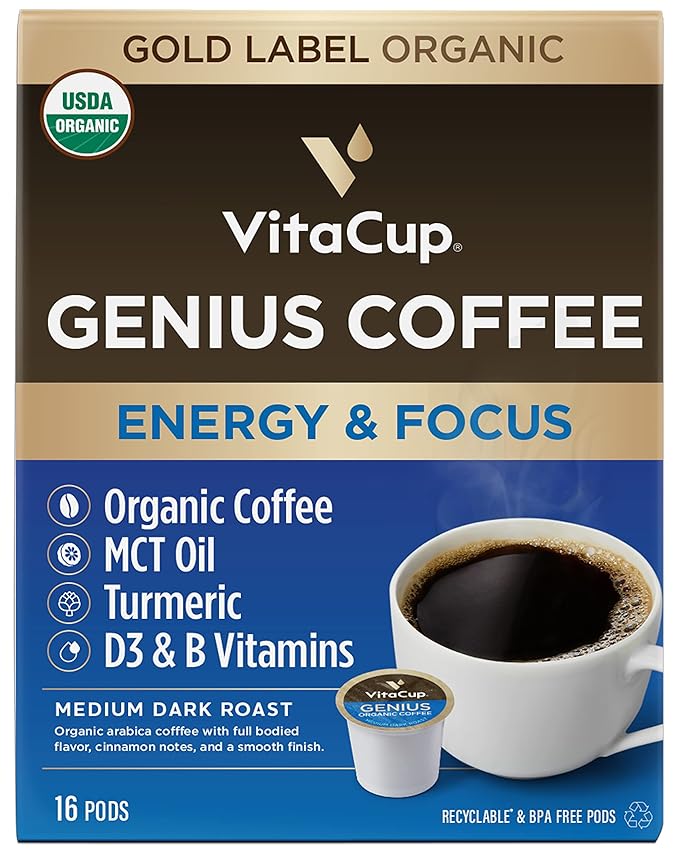 VitaCup Keto Coffee Pods with MCT Oil, Turmeric, Vitamins B & D for Energy in Recyclable K-Cup