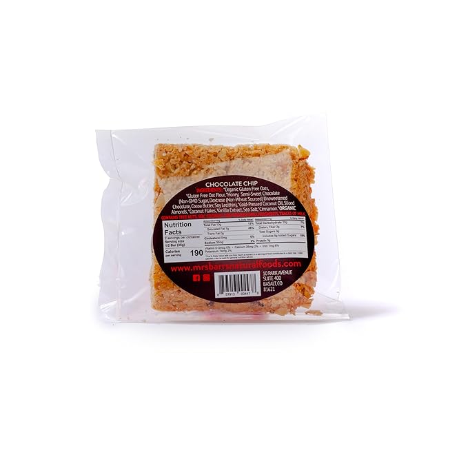 Mrs. Barr’s Natural Foods Granola Bars | Chocolate Chip | Certified Organic Gluten Free Oats | Soft