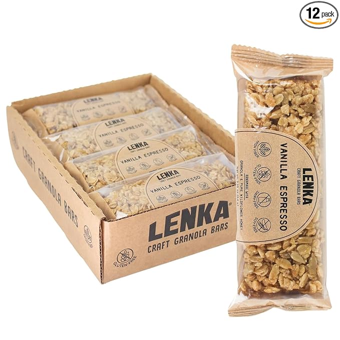 Lenka Bars - Vanilla Espresso Snack Bars, Gluten Free, High Fiber, Kosher, Wholesome, No Artificial