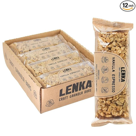 Lenka Bars - Vanilla Espresso Snack Bars, Gluten Free, High Fiber, Kosher, Wholesome, No Artificial