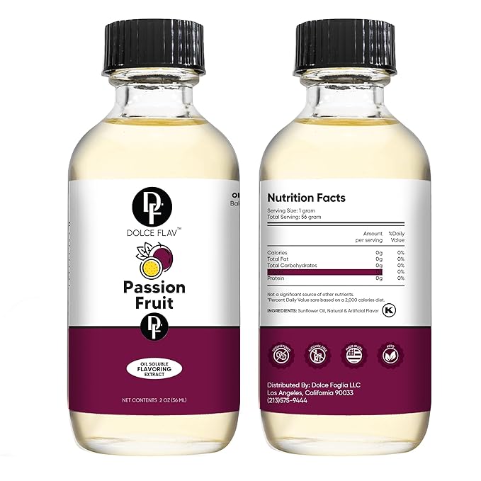 Dolce Foglia Passion Fruit Extract - 2 Ounce Oil-Soluble Multipurpose Flavoring Ideal for Candy