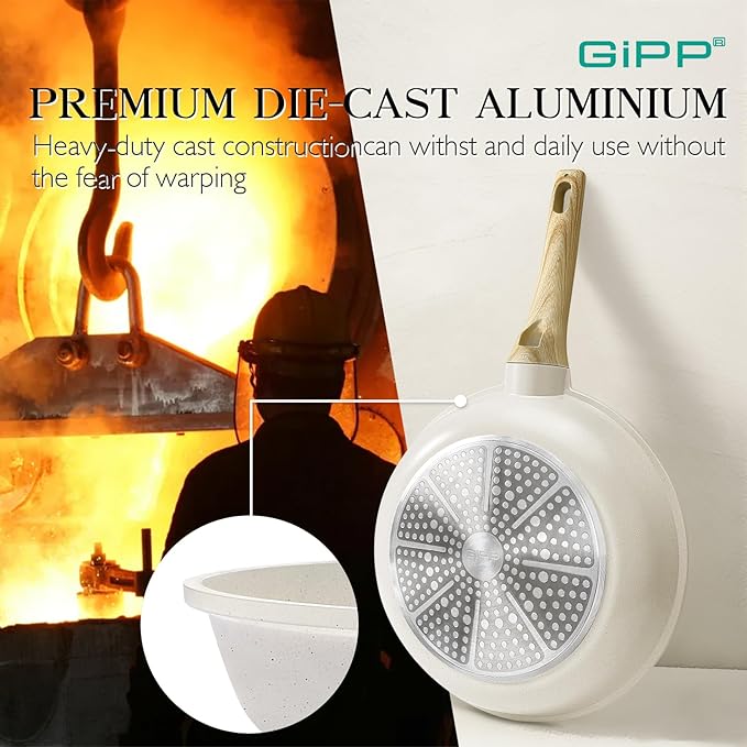 GiPP Pots and Pans Set Non Stick - 14 Pcs White Granite Kitchen Cookware Sets Nonstick Induction