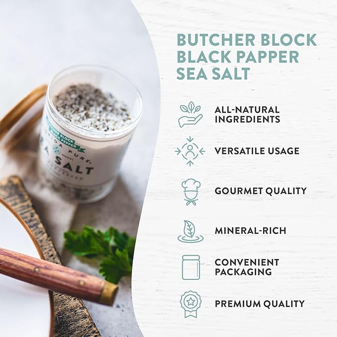 FLORIDA PURE Black Pepper Sea Salt - 80+ Mineral Sea Salt, Natural, Unrefined, Non Iodized - for