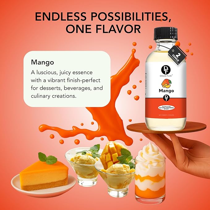 Dolce Foglia Mango Extract - 2 Ounce Water-Soluble Multipurpose Flavoring Ideal for Baked Goods