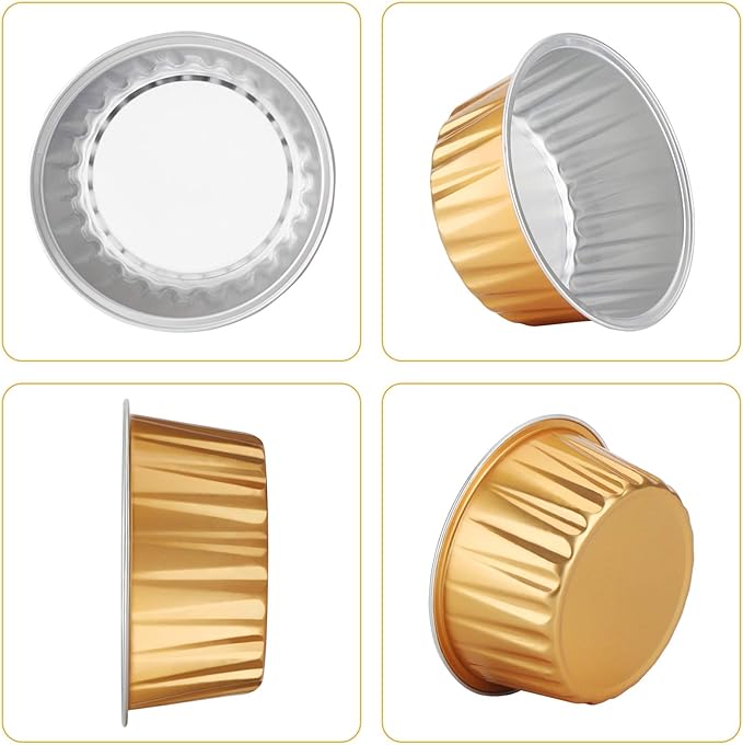 EUSOAR Aluminum Foil Cups, 5 oz 60pcs Baking Cups with Lids, 125ml Snacks Desserts Flan, Cupcake