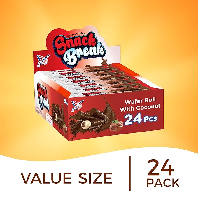 Snack Break Hazelnut Wafer Rolls, Rolled Wafer Cookies, Cocoa Coated Delicious Snack, Individually