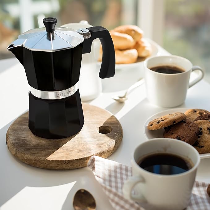 Zulay Moka Pot Espresso Stovetop Coffee Maker - Leak-Proof, Stainless Steel, Easy to Clean, Heat