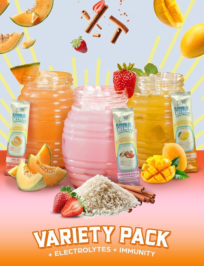 Hydration + Immunity Sugar-Free Powder Packets Mango, Horchata Fresa & Cantaloupe Electrolyte Agua