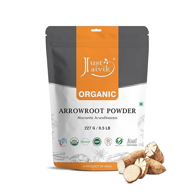 Just Jaivik USDA Certified Organic Arrowroot Powder - Gluten Free, Non GMO, Vegan Friendly, Natural