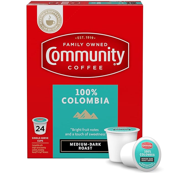Community Coffee 100% Colombia 24 Count Coffee Pods, Medium Dark Roast, Compatible with Keurig 2.0