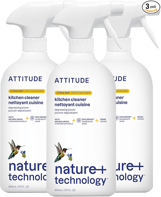 ATTITUDE Kitchen Cleaner Spray, EWG Verified, Powerful Degreaser, Cuts Grease & Grime, Plant-Based