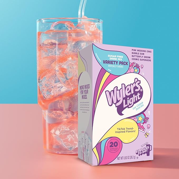 Wyler's Light Singles to Go Powder Packets, Variety Pack, Watertok Fun Flavors, Pink Wedding Cake
