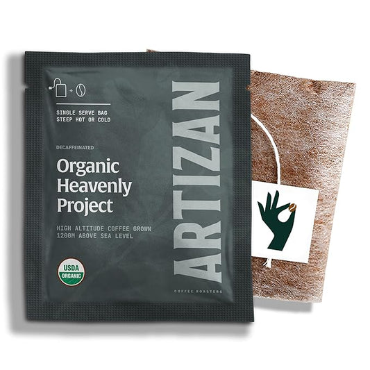 Artizan Organic Single-Serve Coffee Bags – Heavenly Project Swiss Water Decaf | Full City Roast |