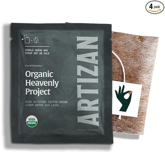 Artizan Organic Single-Serve Heavenly Project Swiss Water Decaf Coffee Bags | Full City Plus Roast