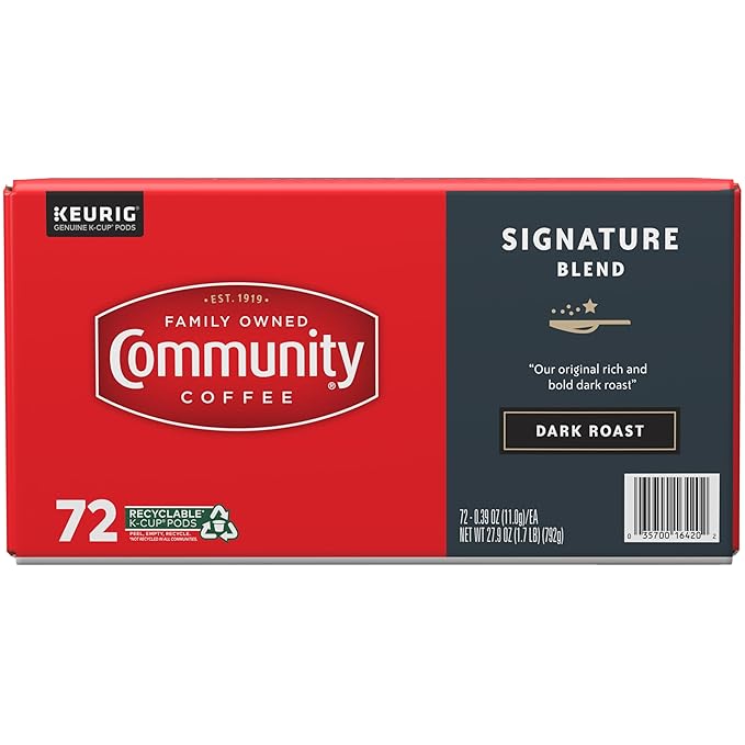 Community Coffee Signature Blend 72 Count Coffee Pods, Dark Roast, Compatible with Keurig 2.0 K-Cup