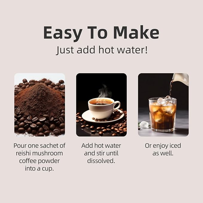 GANOHERB Reishi Mushroom Coffee Mix, Organic Instant Ganoderma Cafe with 100% Natural Ganoderma