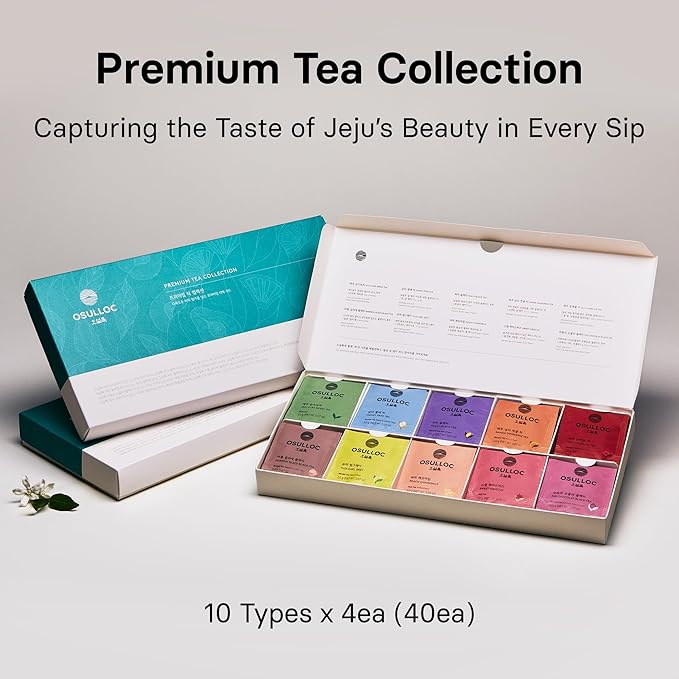 OSULLOC Premium Tea Collection (40 count, 10 flavors x 4 ea), Assorted Tea bag Sampler, Tea Gift