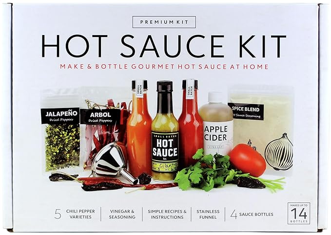 Premium Hot Sauce Making Kit, 5 Varieties of Peppers, Jalapeno Habanero, Gourmet Spice Blend, 4