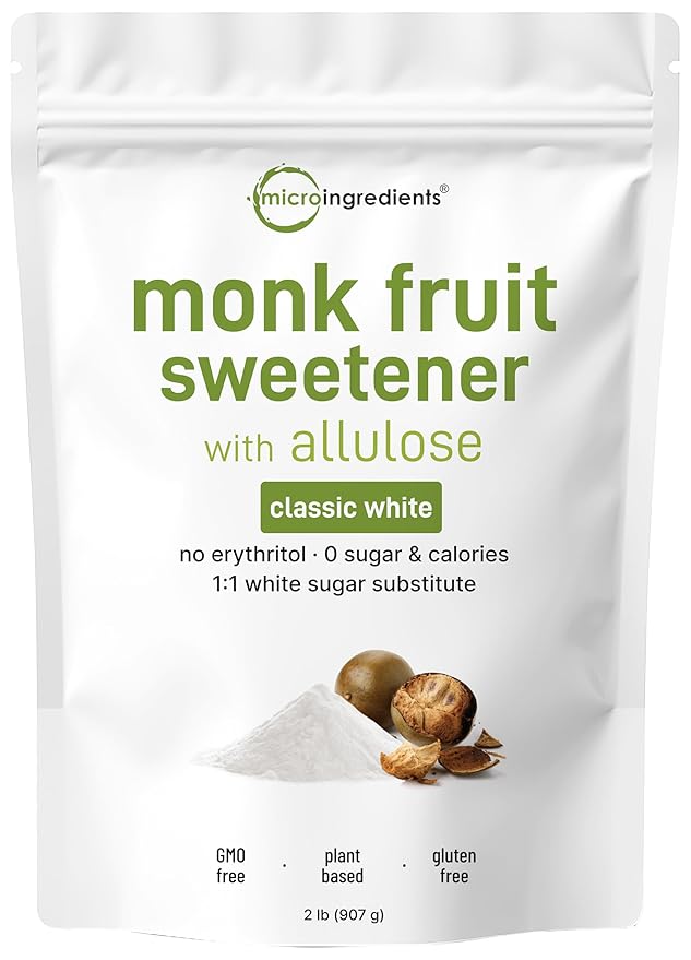 Monk Fruit Sweetener with Allulose, 2 lbs Granular | No Erythritol | No Aftertaste, 1:1 White Sugar