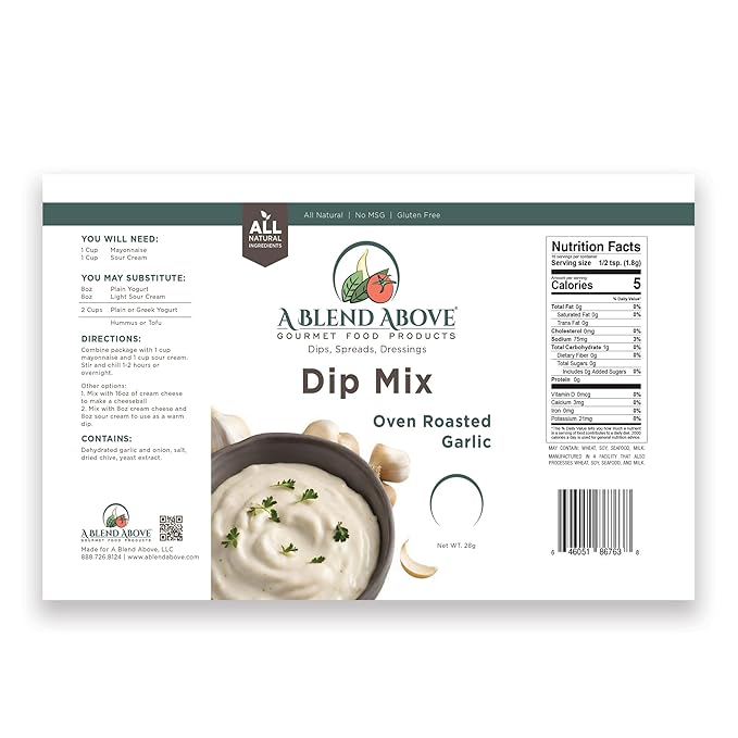 A Blend Above Oven Roasted Garlic Dip Mix, 1 oz, (3 Pack), Gluten-Free, No MSG, All Natural, No