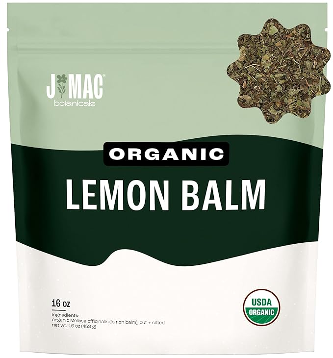 J Mac Botanicals Organic Lemon Balm (16 oz), Loose Leaf Tea, Dried Lemon Balm Tea, herbal Infusion