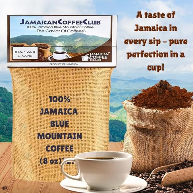 JamaicanCoffeeClub 100% Jamaican Blue Mountain Coffee Ground ??RG 8oz Fresh Roasted Beans, Smooth