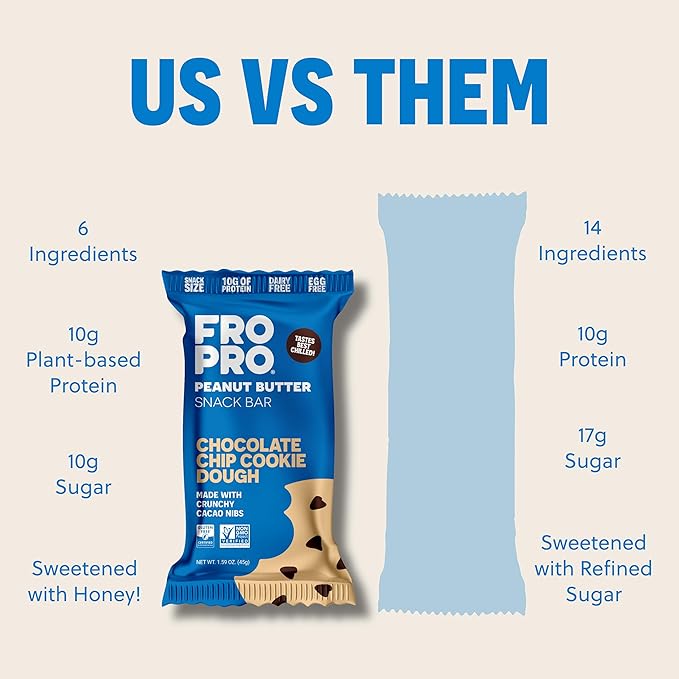 FROPRO Plant Protein Snack Bars - Plant Based Protein Bars, All-Natural, Gluten, Dairy, & Soy Free