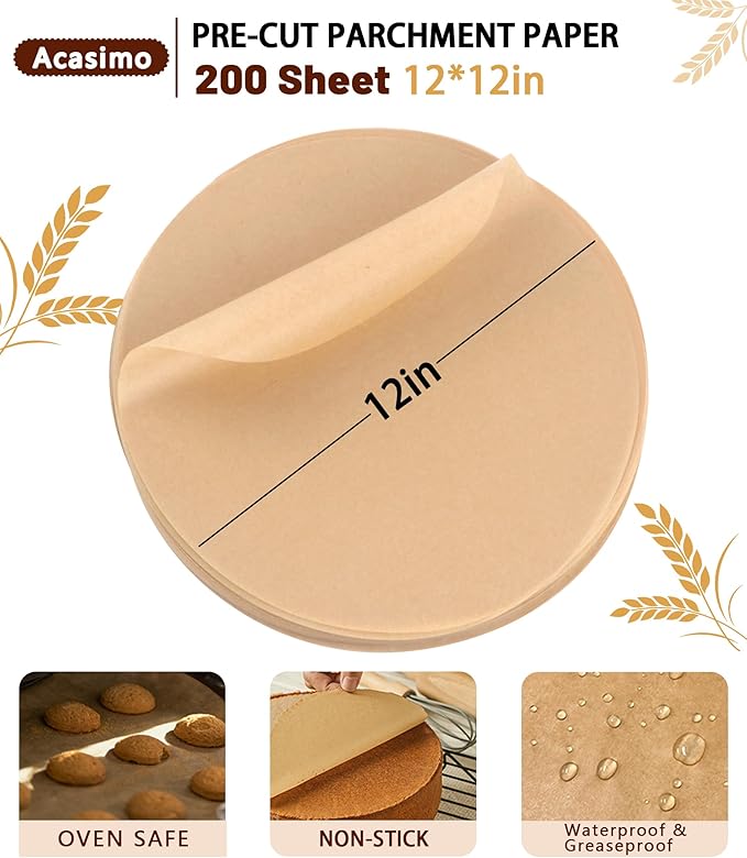 200Pcs Parchment Paper Rounds, 12 Inch Baking Parchment Circles, Precut Baking Sheets Round, Burger