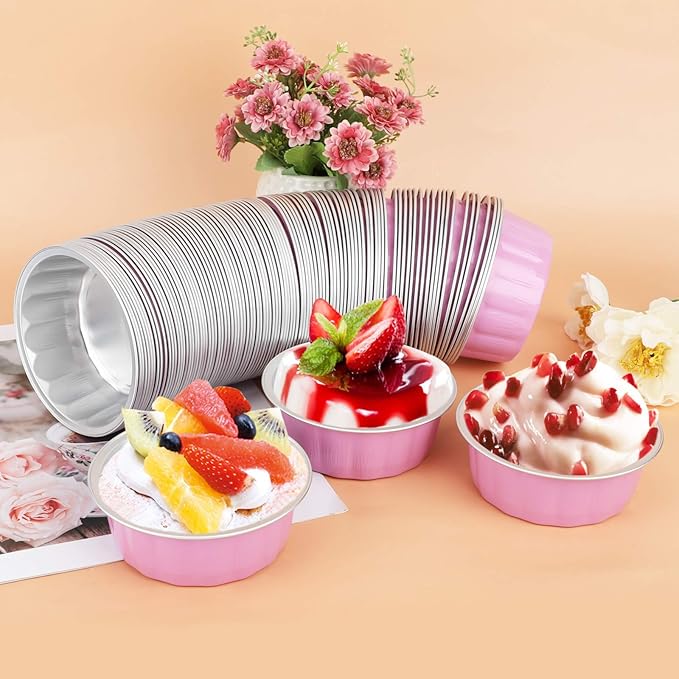 Beasea Aluminum Cups for Baking, 8 oz 100 Pack 3.9" 235ml Disposable Ramekins Bake Ramekin Cup