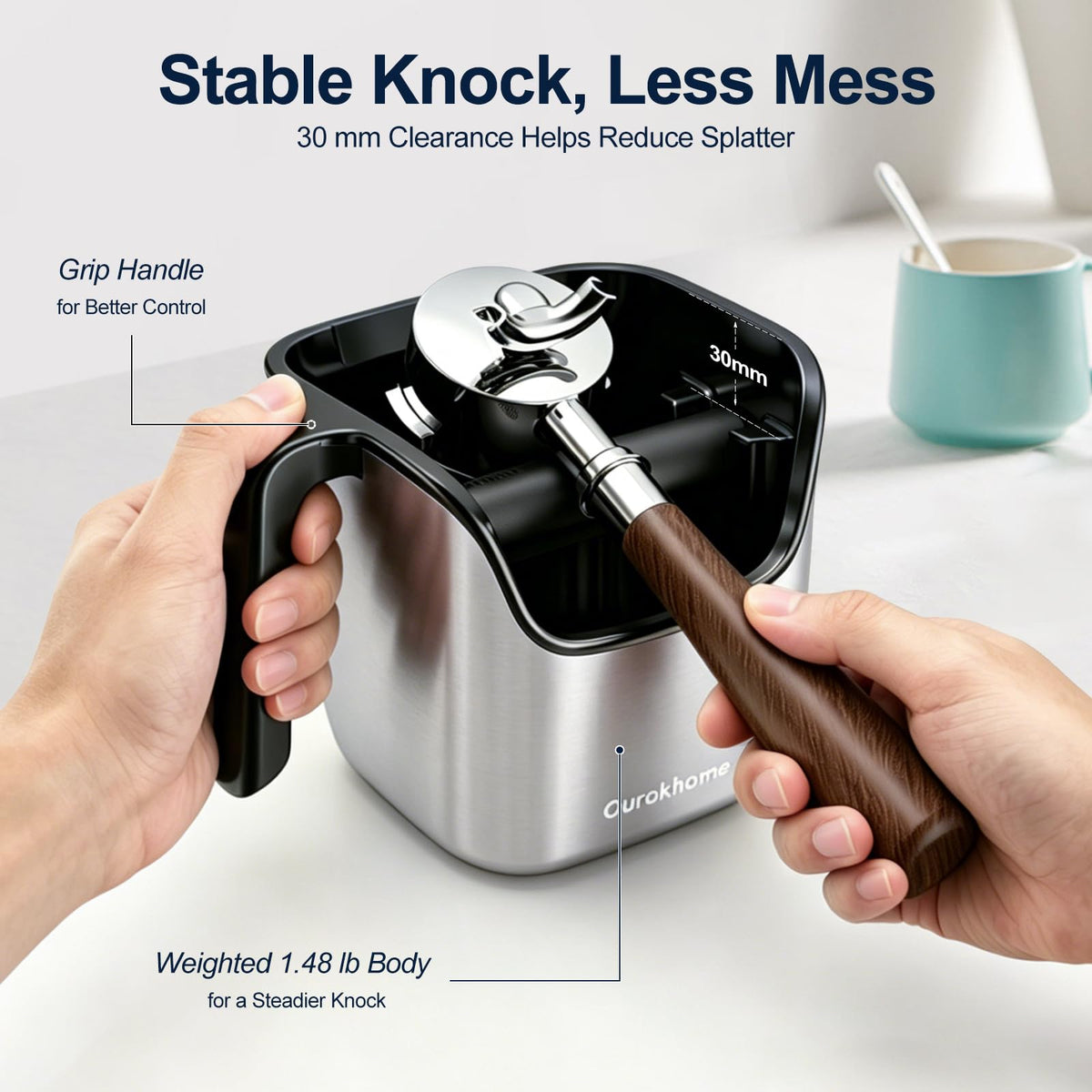 Ourokhome Espresso Knock Box with Lid, Compact Coffee Grounds Container for Home Coffee Bar